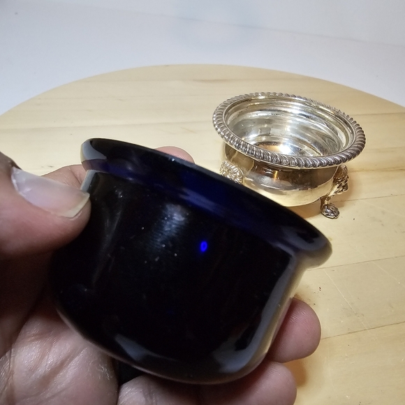 Vintage Ellis Barker Silver Plate Small Bowl With Cobalt Blue Glass Insert Liner - Picture 8 of 13